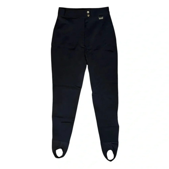 Vtg EDELWEISS Skiwear Black Stirrup Pants Wool Blend Snow Winter Ski Warm sz 8 - Picture 1 of 7